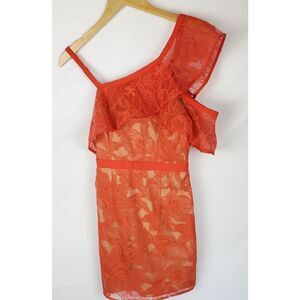 Marciano One Shoulder Red lace mini Dress sz XS